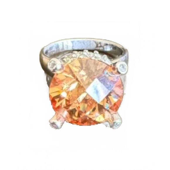 NEW P & K JEWELRY women's sterling cubic zirconia large solitaire ring in amber/ - Picture 2 of 2